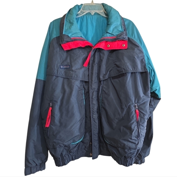 Vintage Columbia 3-in-1 Ski Coat Interchange Men's Large Navy Teal Zip in Jacket - Picture 1 of 14